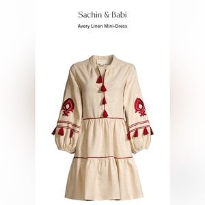 Fall/ Winter Linen mini- dress w/ contrast embroidery and Tassel Fringe